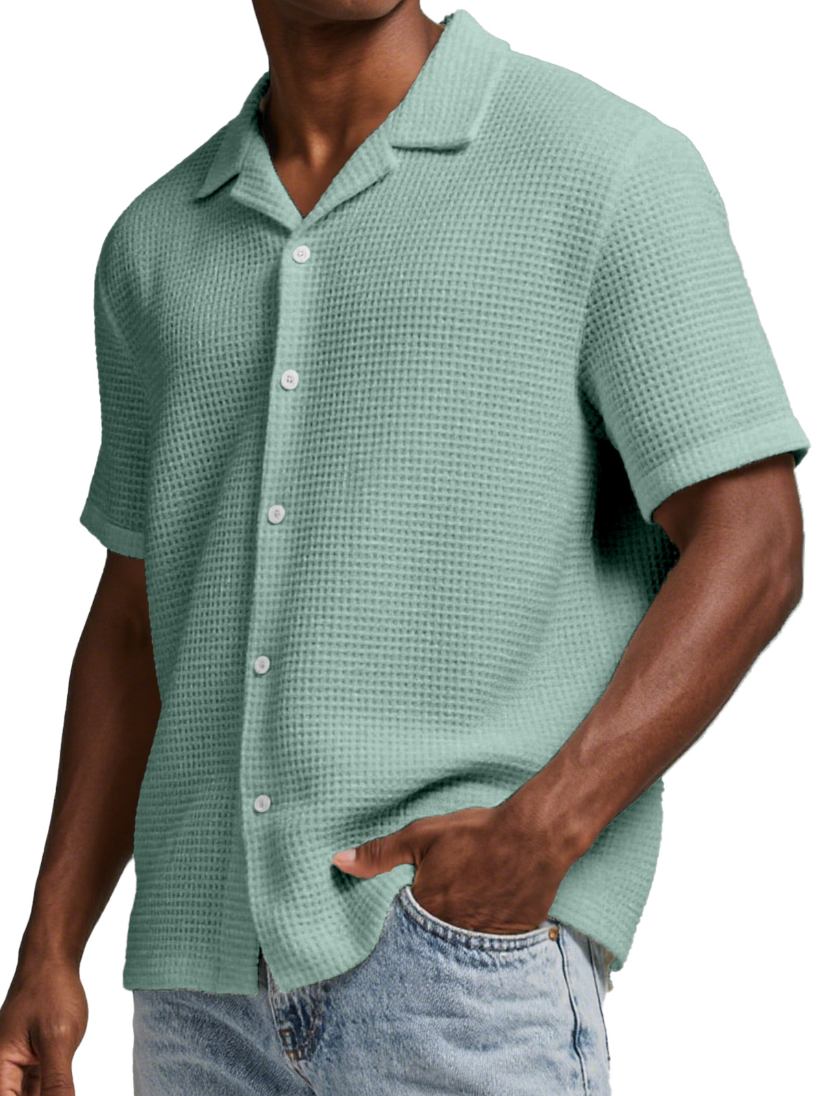 Men's Everyday Waffle Simple Lapel Short Sleeve Button-down Shirt