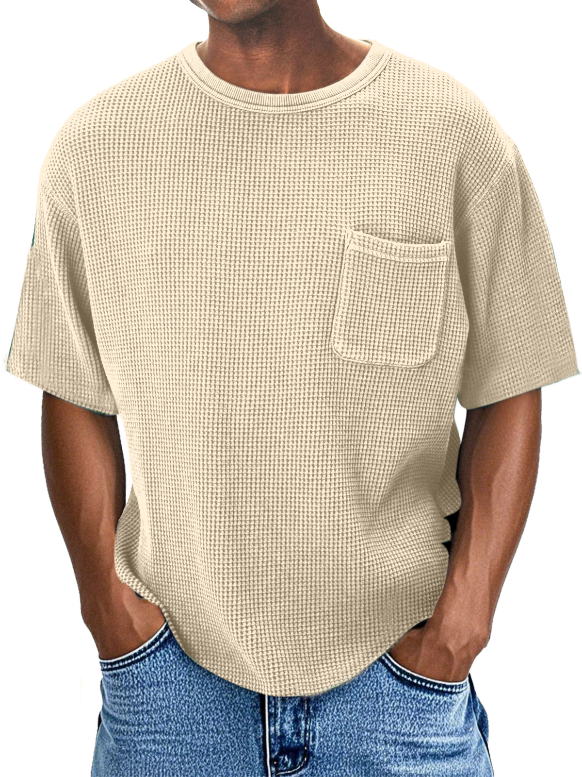 Men's Casual Daily Comfortable Loose Waffle Pocket Short Sleeve T-shirt