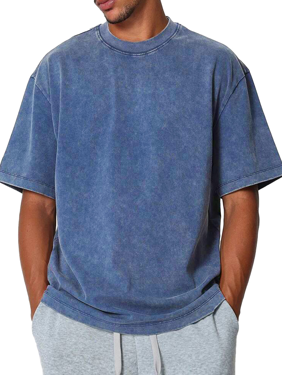 Men's Fashion Casual Retro Distressed Pure Cotton Round Neck Short-sleeved T-shirt