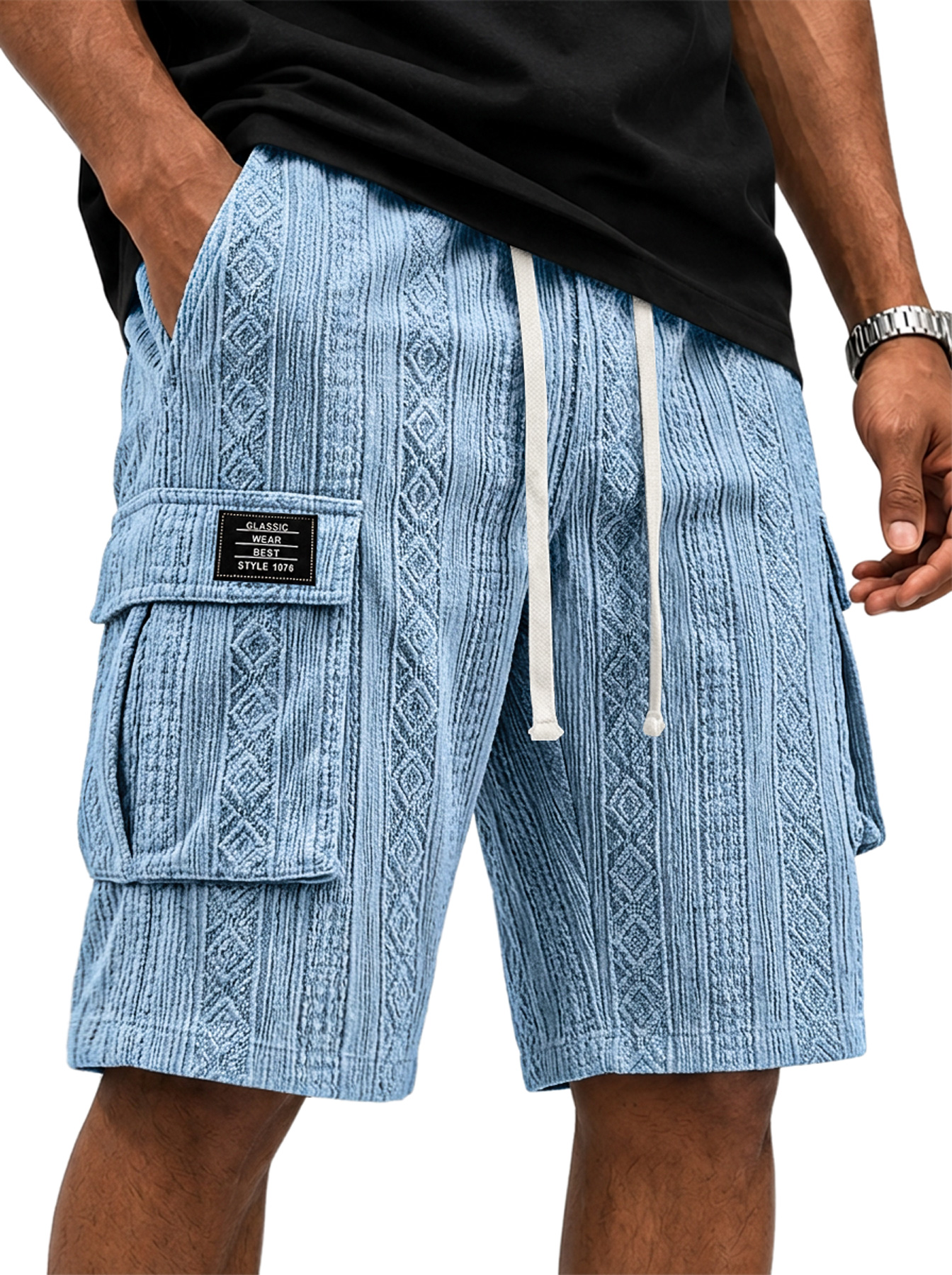 Men's Jacquard-Texture Multi-Pocket Casual Cargo Shorts