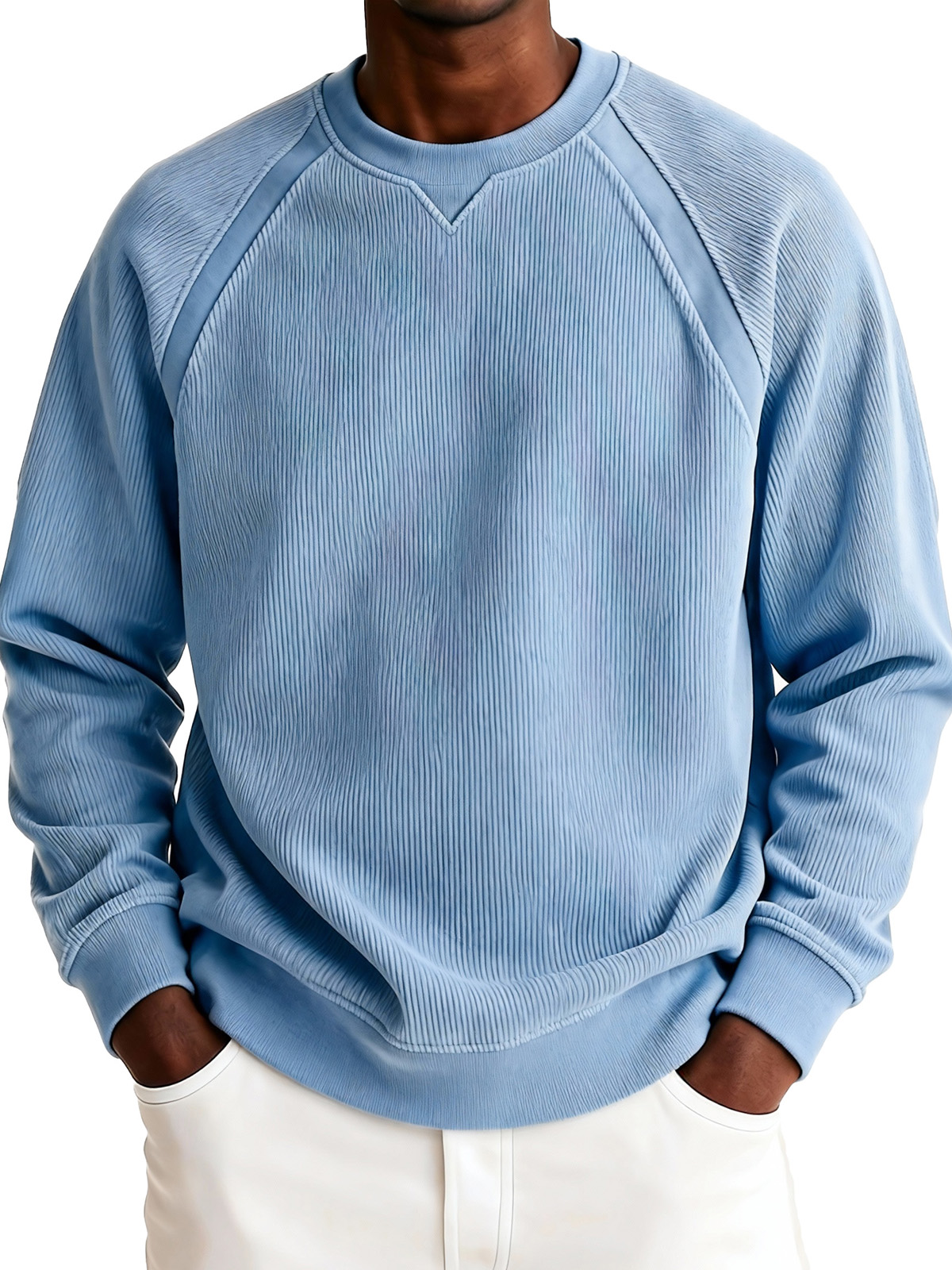 Men's Fashionable Casual Ribbed Corduroy Crew Neck Long-sleeved Top