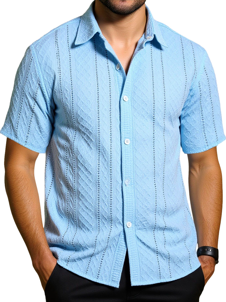 Men's Fashion Daily Casual Jacquard Fabric Short-sleeved Lapel Shirt