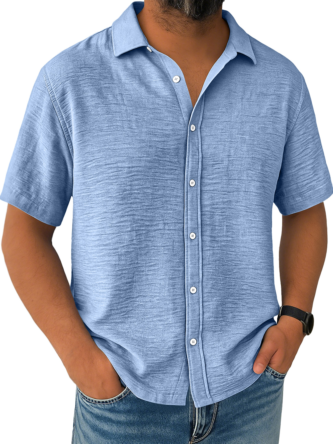 Men's Daily Loose Casual Breathable Solid Color Button Long Sleeve Shirt
