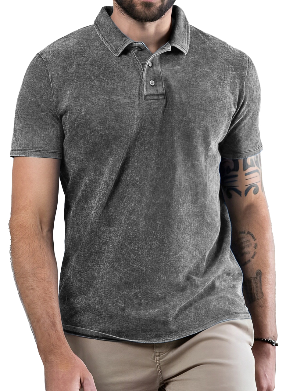 Men's Fashion Retro Distressed Washed Short Sleeve Polo Shirt