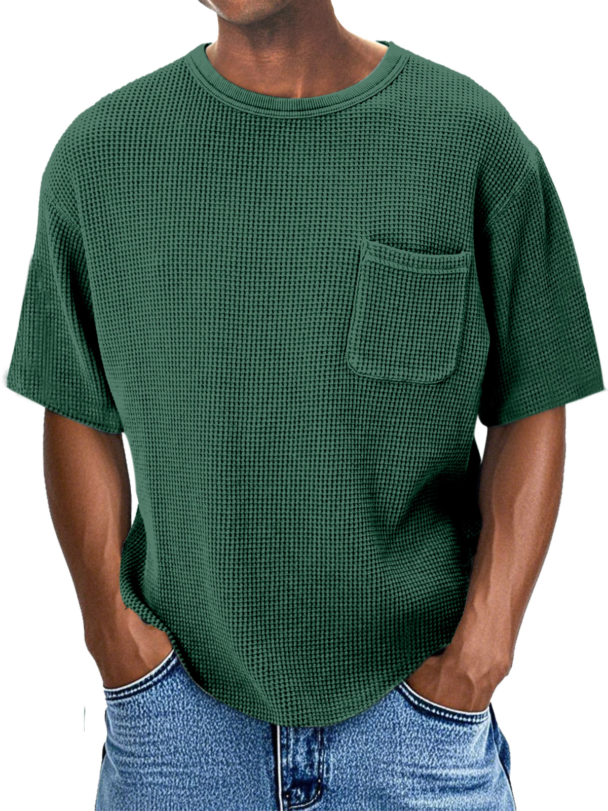 Men's Casual Daily Comfortable Loose Waffle Pocket Short Sleeve T-shirt