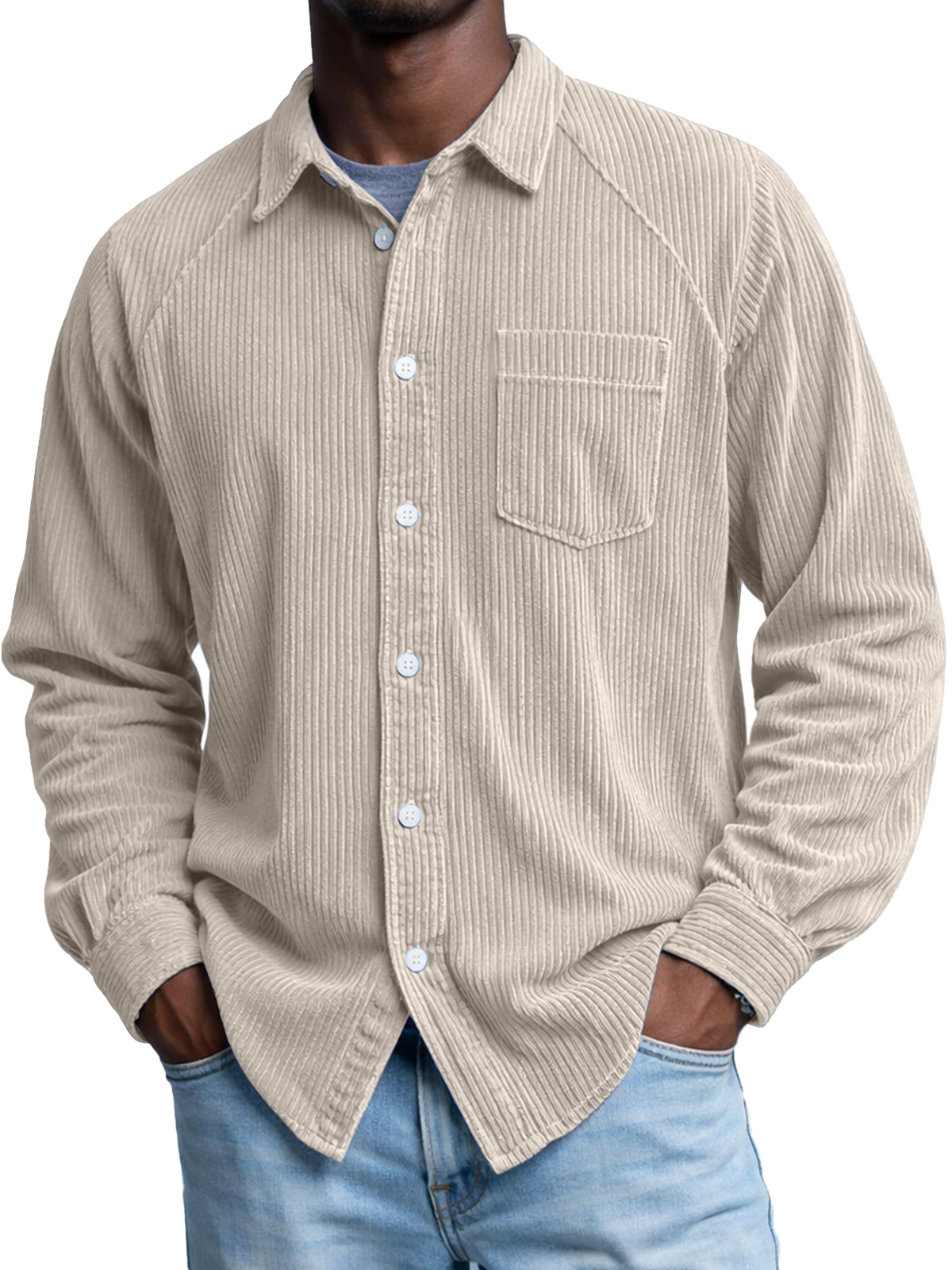 Men's Retro Corduroy Raglan Long-Sleeve Lapel Shirt