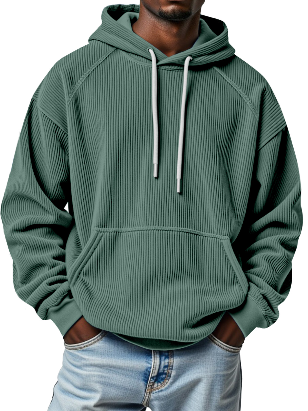 Men's Winter Pitted Raglan Sleeve Design Loose Hooded Sweatshirt