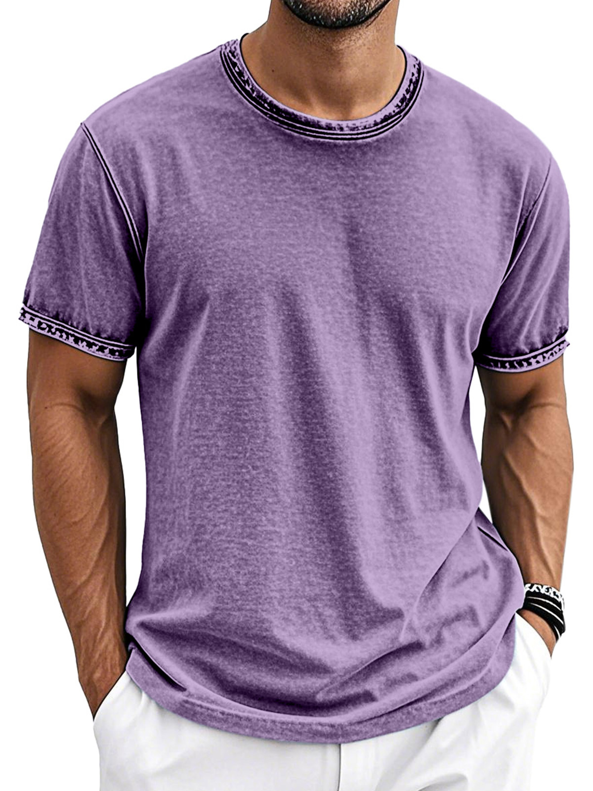 Men's Retro Cotton Washed Round Neck Short-sleeved T-shirt
