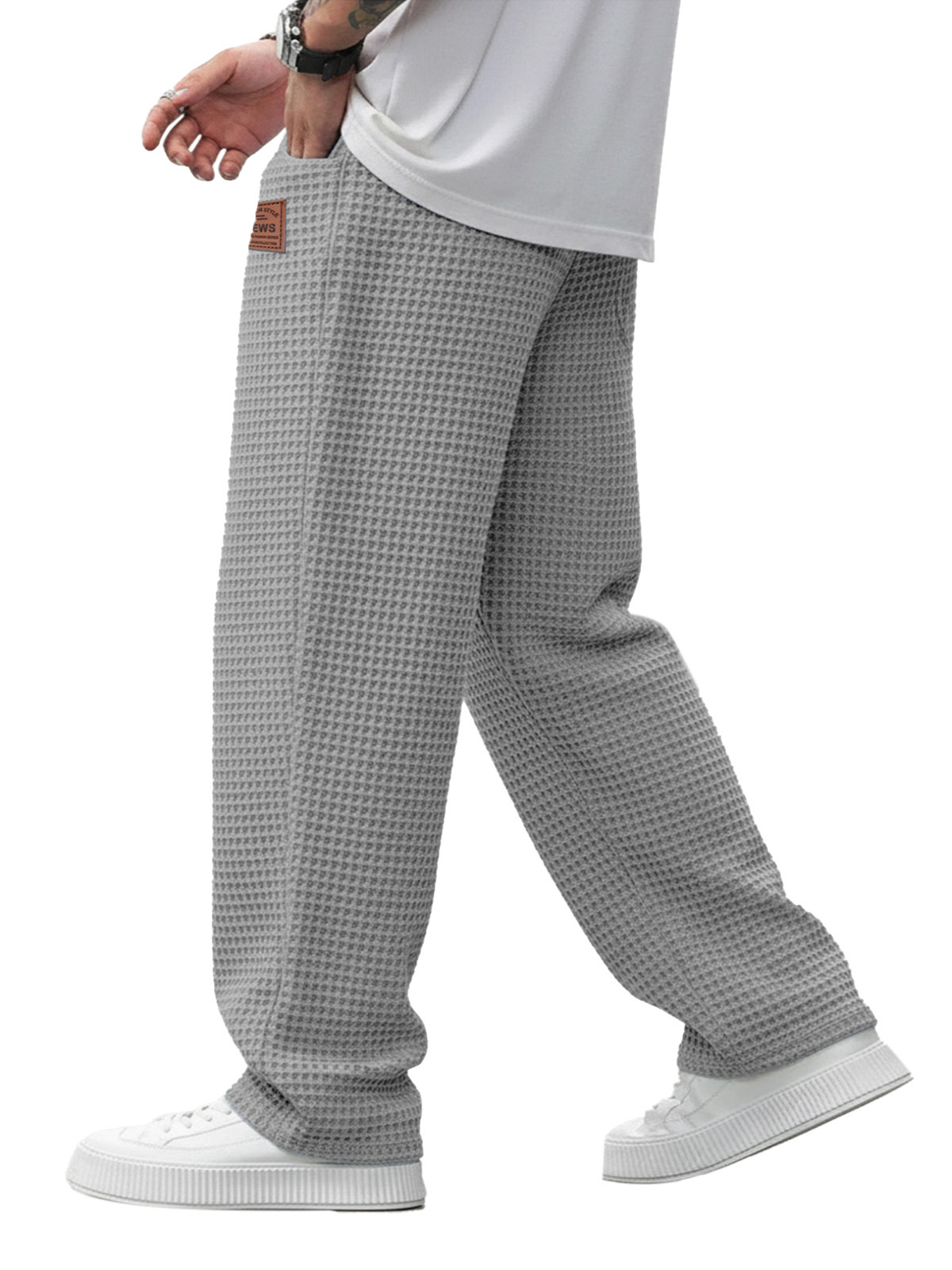 Simple And Versatile Waffle-knit Loose Straight-leg Trousers