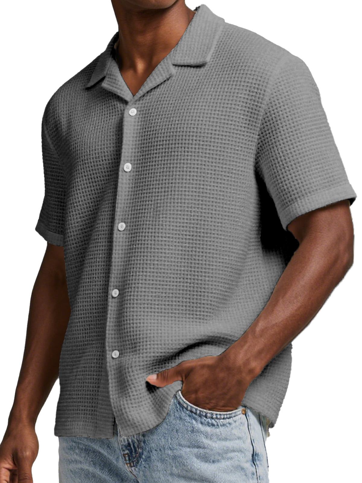 Men's Everyday Waffle Simple Lapel Short Sleeve Button-down Shirt