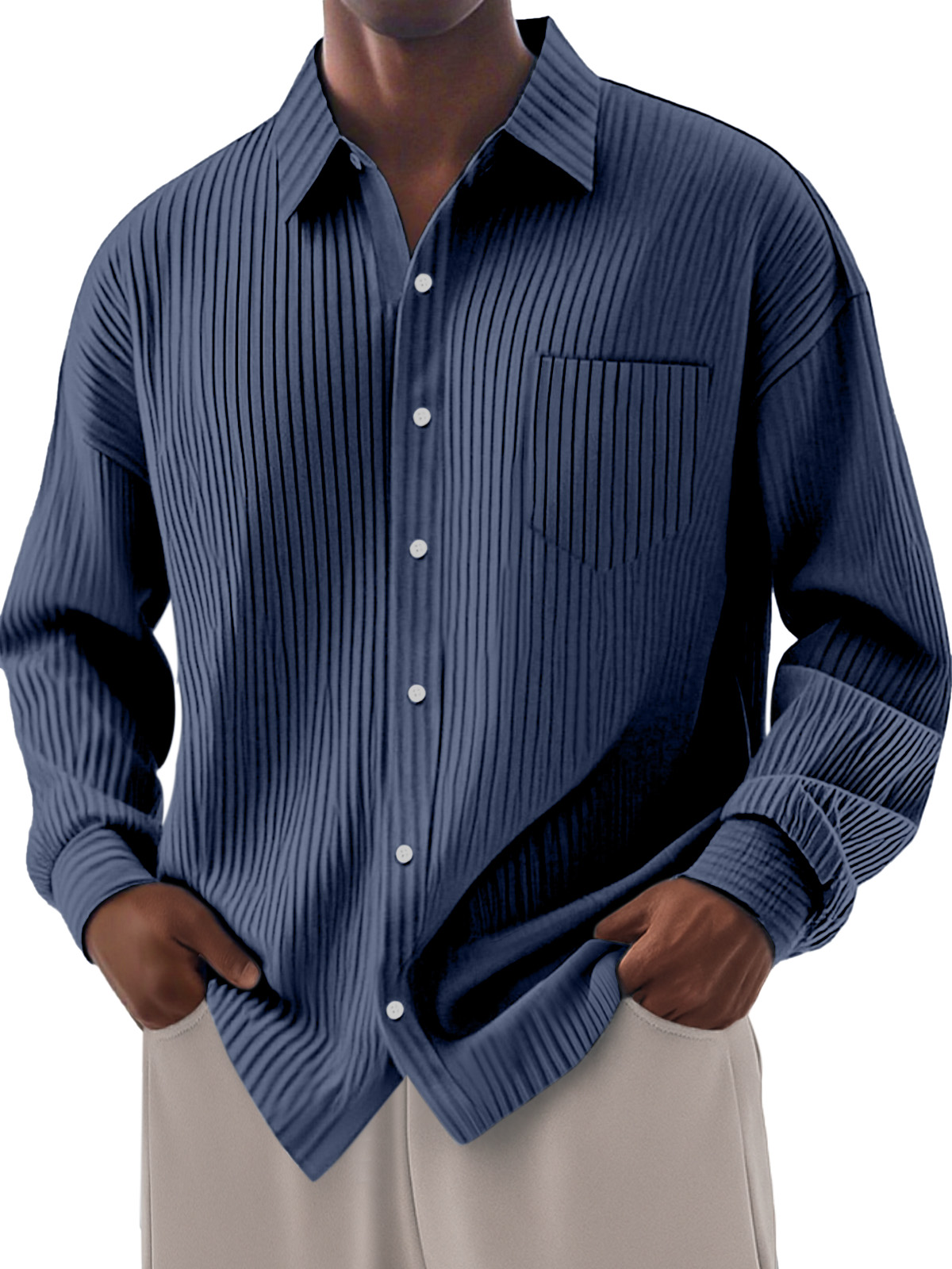 Men's Loose Everyday Breathable Solid Color Simple Long-sleeved Shirt