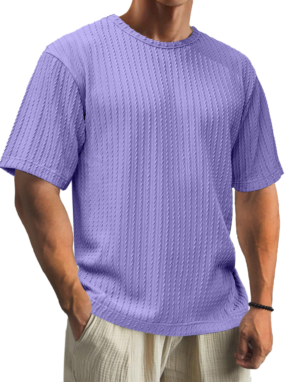 Men's Casual Daily Cotton Jacquard Texture Short Sleeve T-shirt