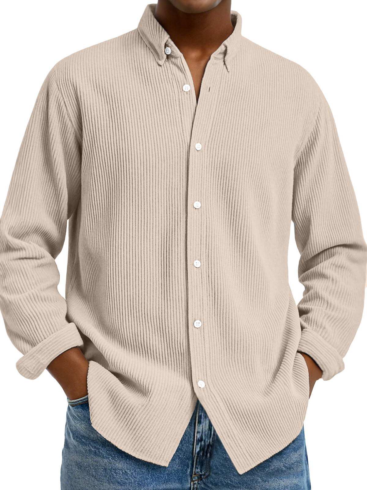Men's Casual Solid Color Vertical Pit Lapel Long-sleeved Shirt
