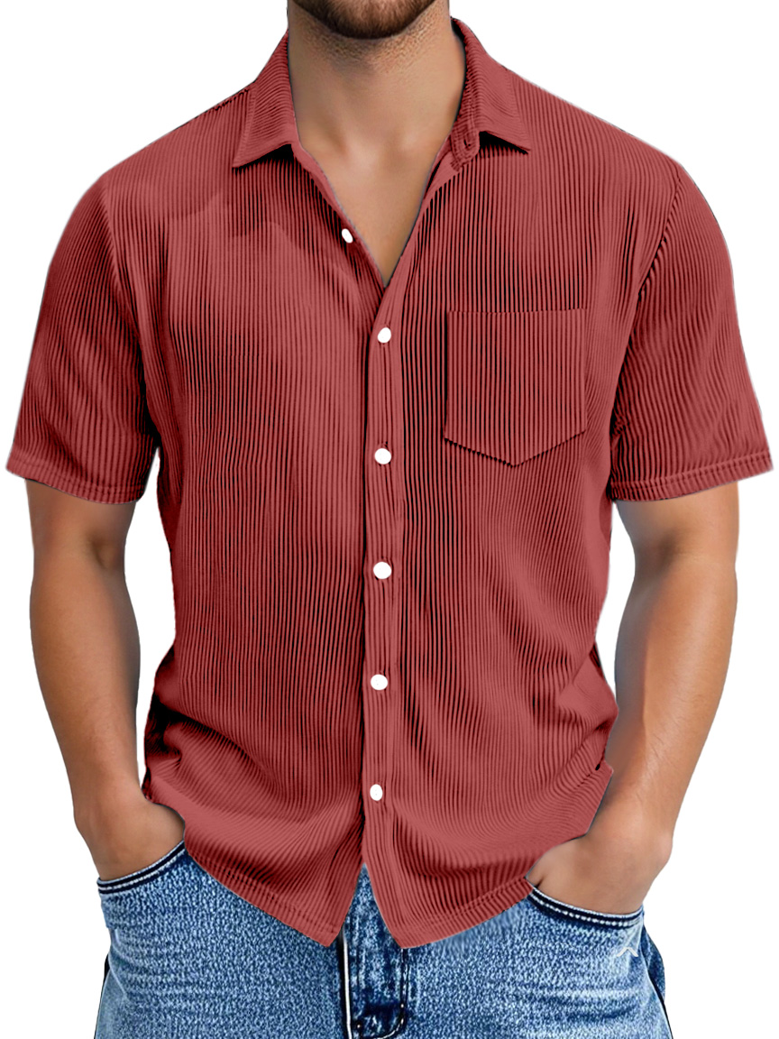 Men's Daily Simple Pitted Texture Short-sleeved Lapel Shirt