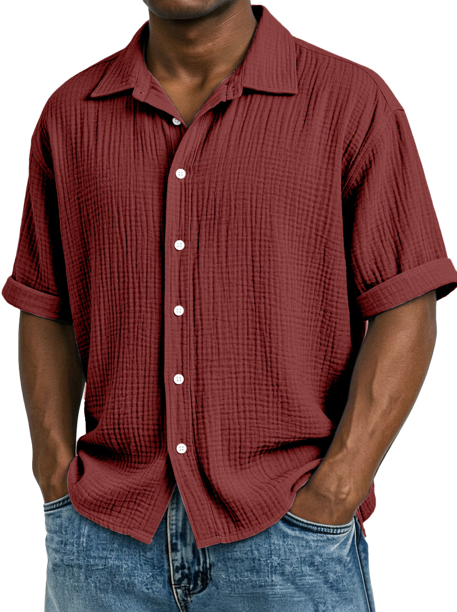Men's Casual Vacation Breathable And Comfortable Pleated Short-sleeved Shirt