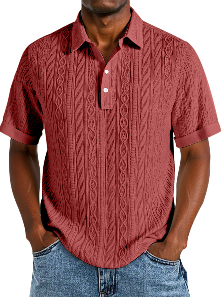 Men's Comfortable Solid Color Textured Short-sleeved Lapel Polo Shirt
