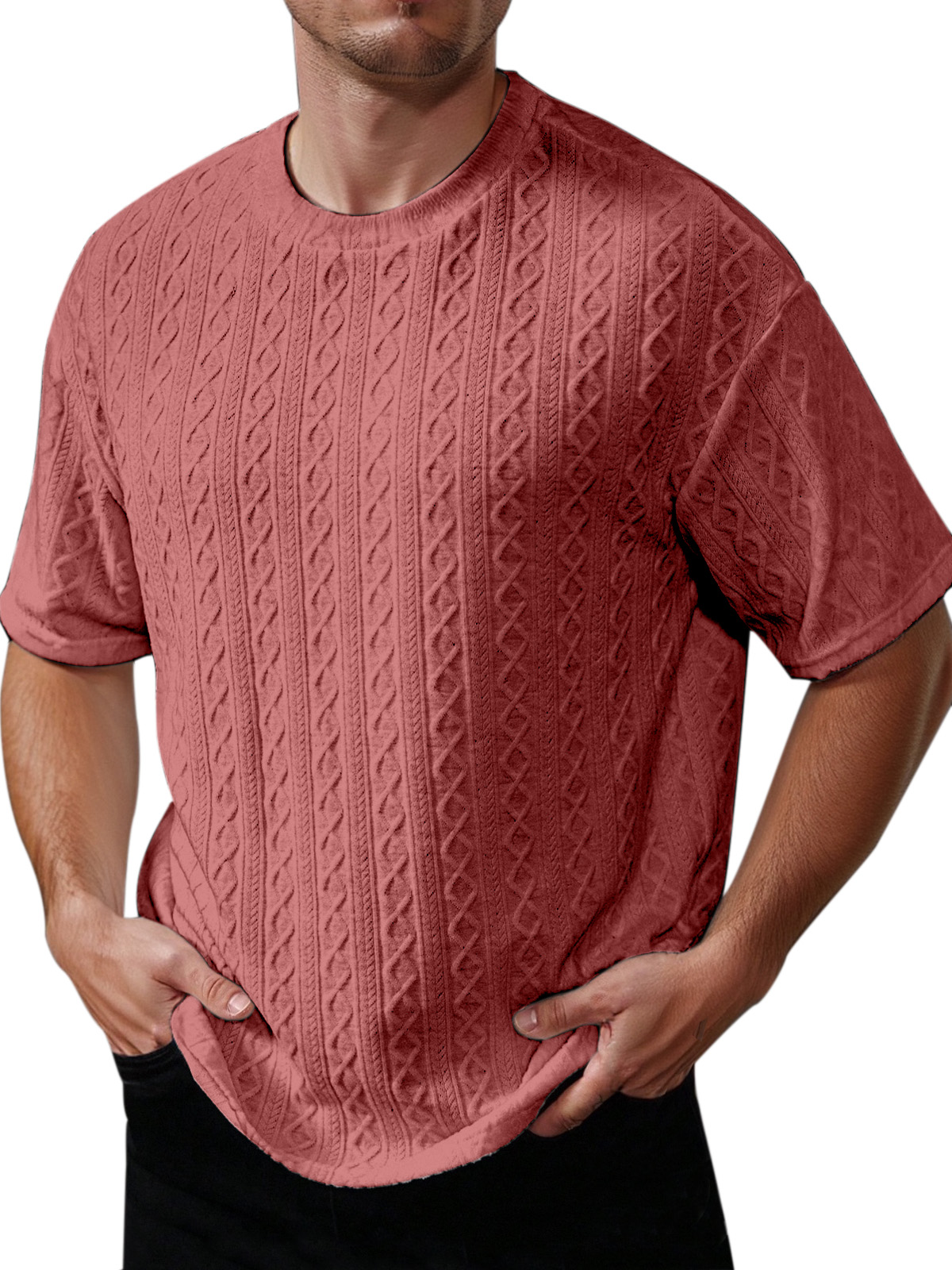 Men's Summer Solid Color Texture Round Neck Short-sleeved T-shirt
