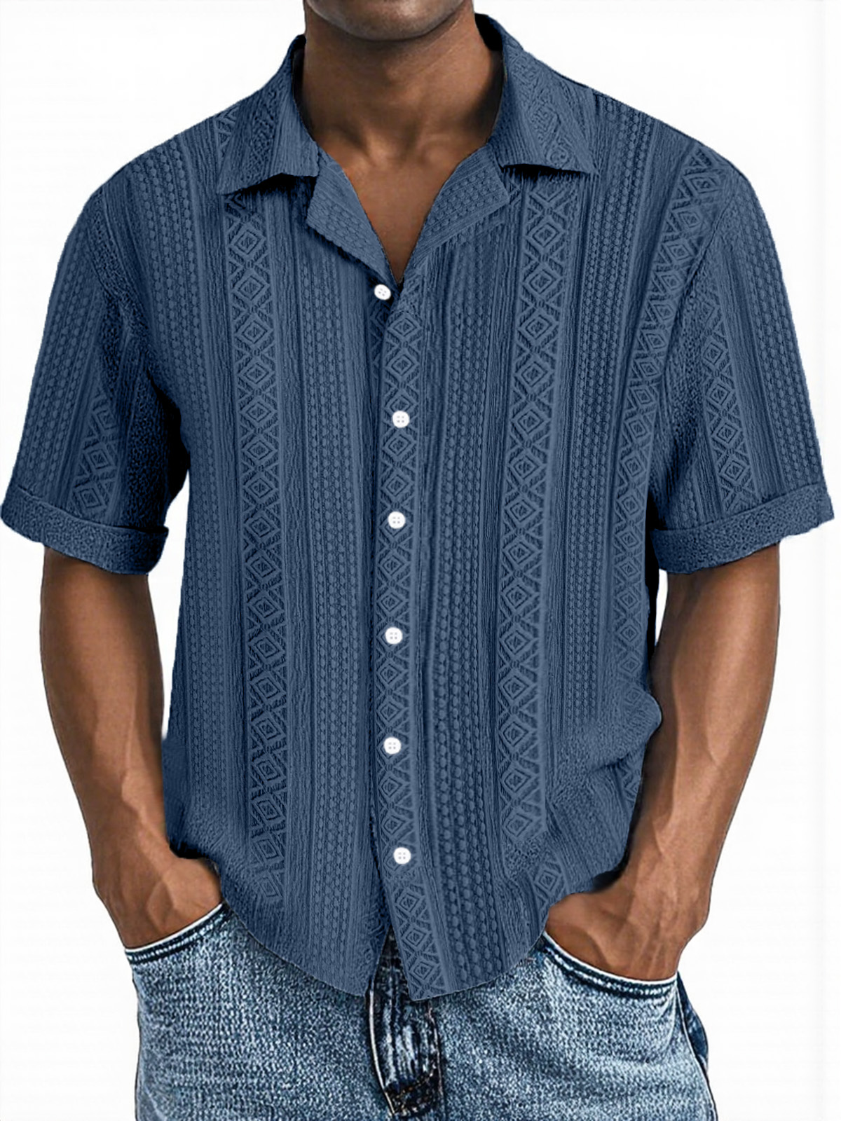 Men's Simple Everyday Casual Texture Button Short-sleeved Shirt