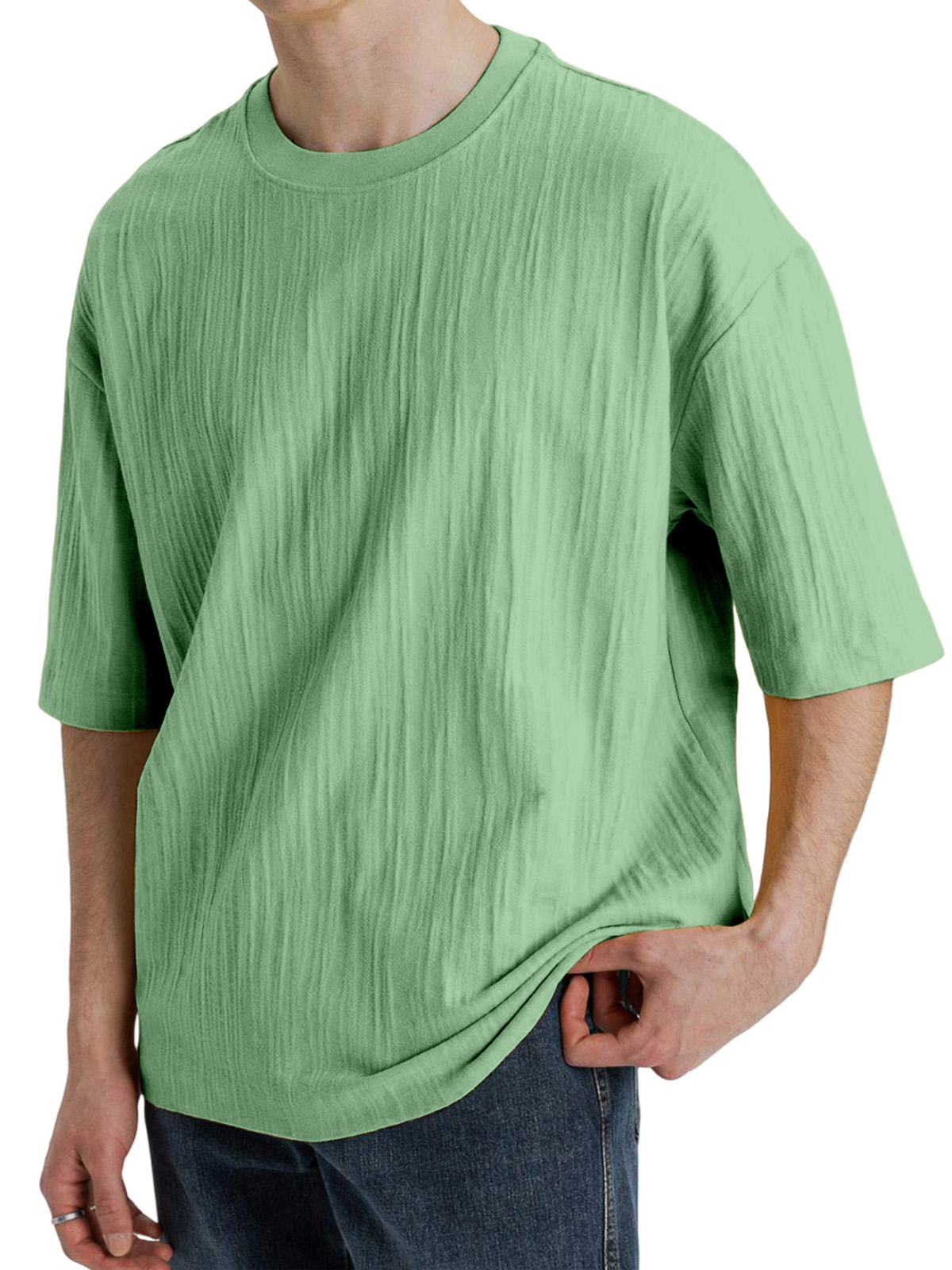 Men's Casual Pleated Texture Short-sleeved T-shirt