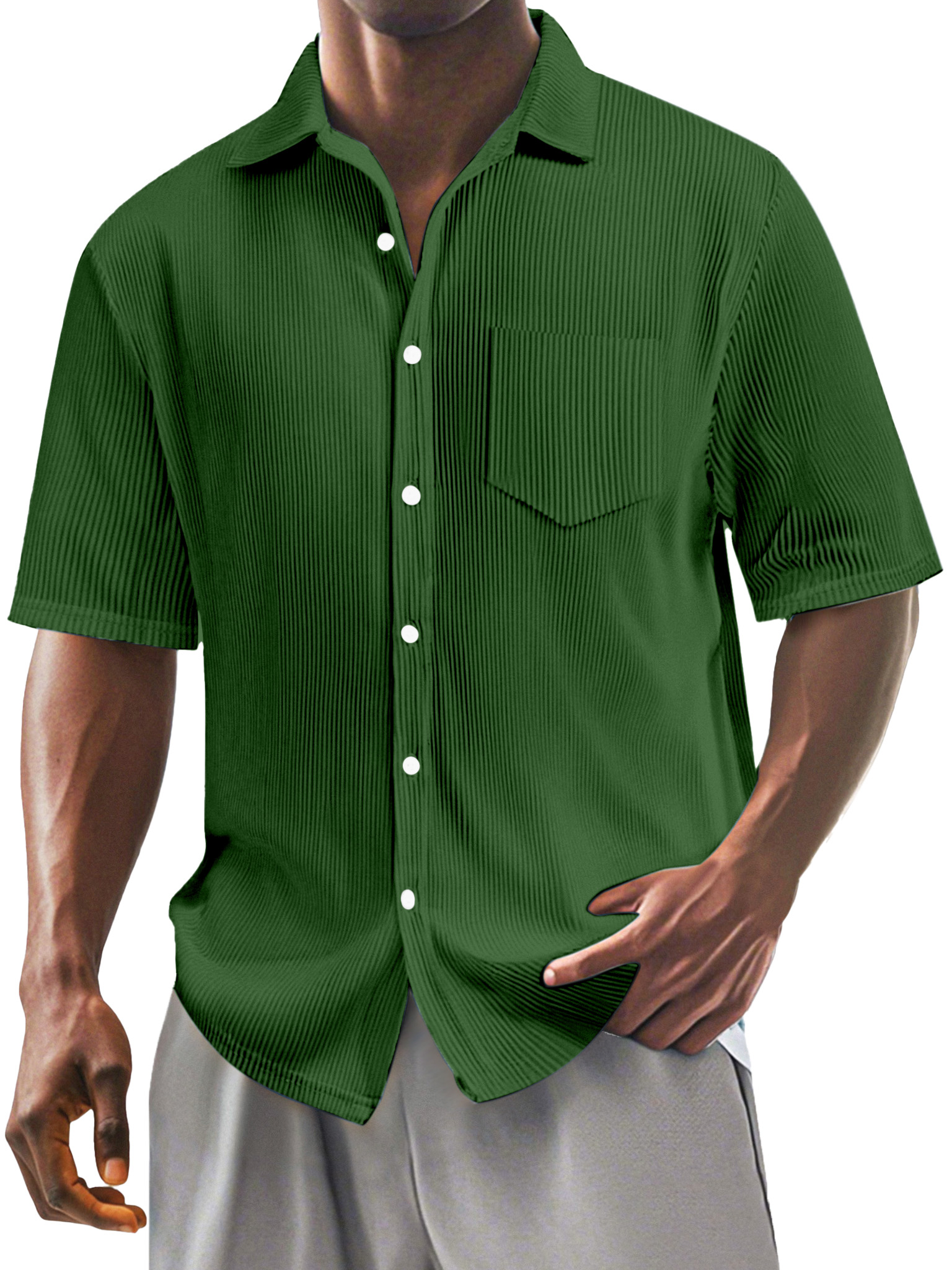Men's Casual Simple Solid Color Vertical Pit Short-sleeved Shirt