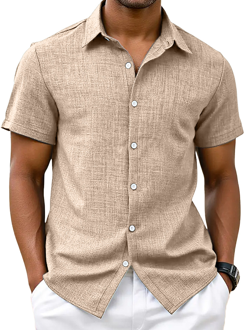 Men's Simple Hawaiian Solid Color Comfortable Loose Short-sleeved Shirt