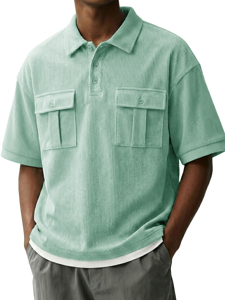 Men's Fashionable Retro Workwear Pocket Short-sleeved Polo Shirt with Lapel