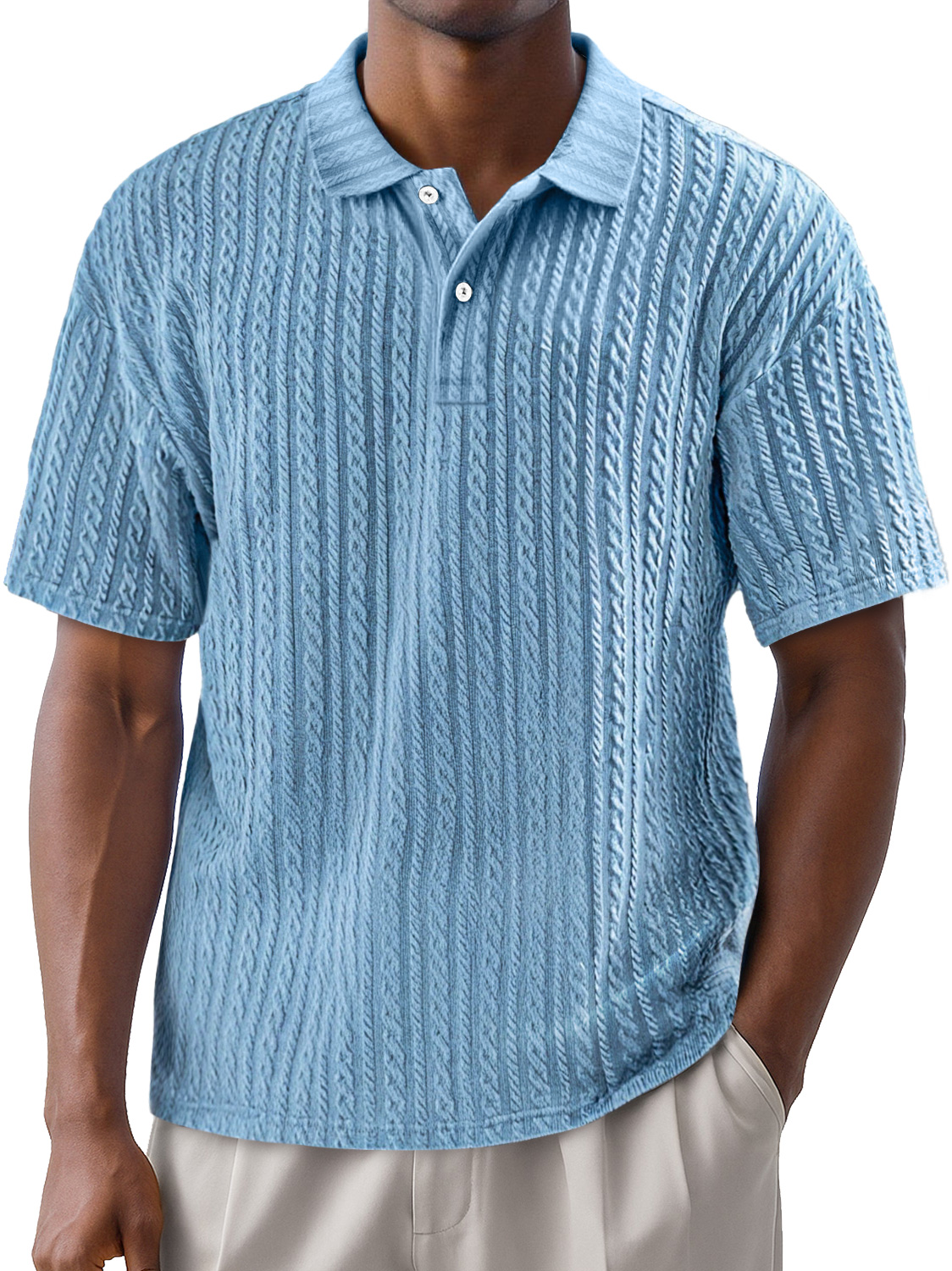 Men's Simple Texture Daily Lapel Button Casual Solid Color Short-sleeved Polo Shirt