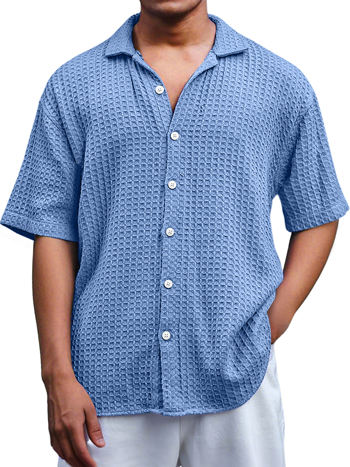 Men's Everyday Waffle Casual Lapel Comfort Short Sleeve Shirt