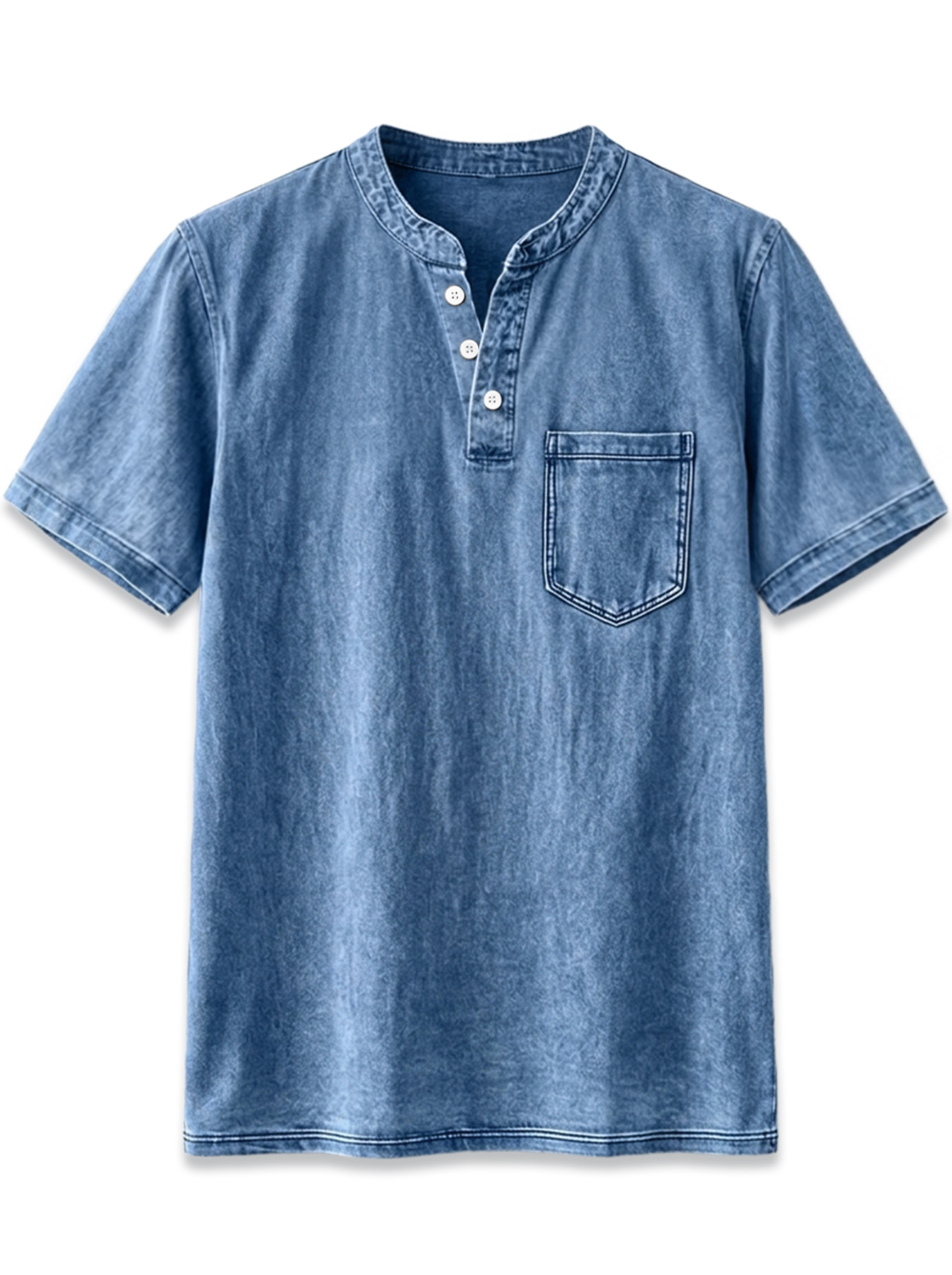 Men's Casual Retro Stand Collar Button-Down Short Sleeve Henley Shirt