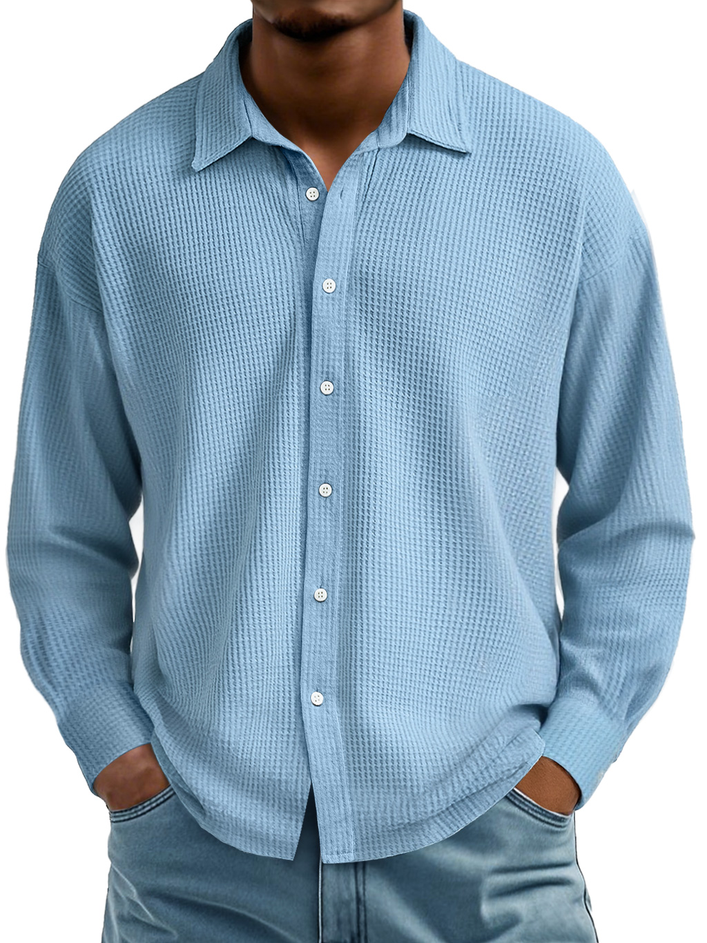 Men's Waffle Lapel Casual Comfort Long Sleeve Shirt