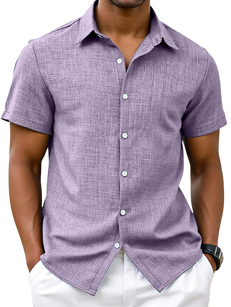 Men's Simple Hawaiian Solid Color Comfortable Loose Short-sleeved Shirt