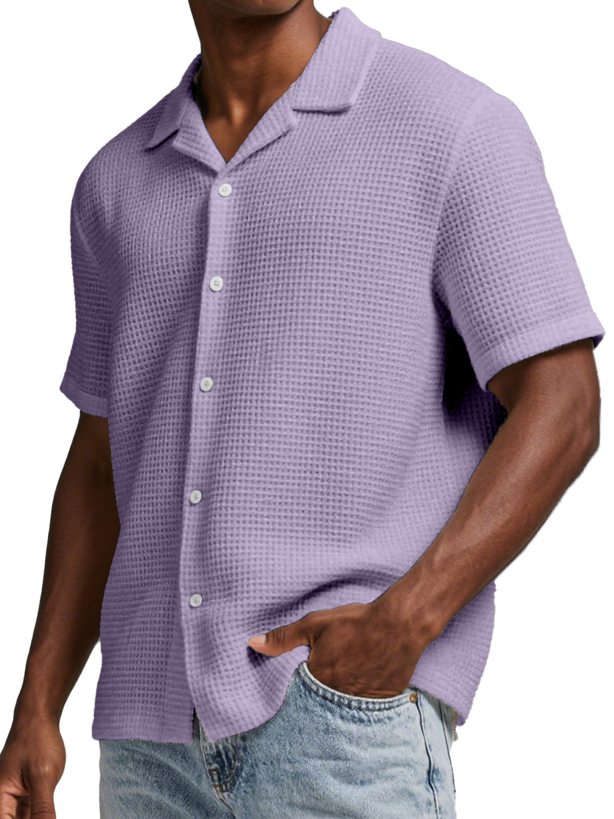 Men's Everyday Waffle Simple Lapel Short Sleeve Button-down Shirt