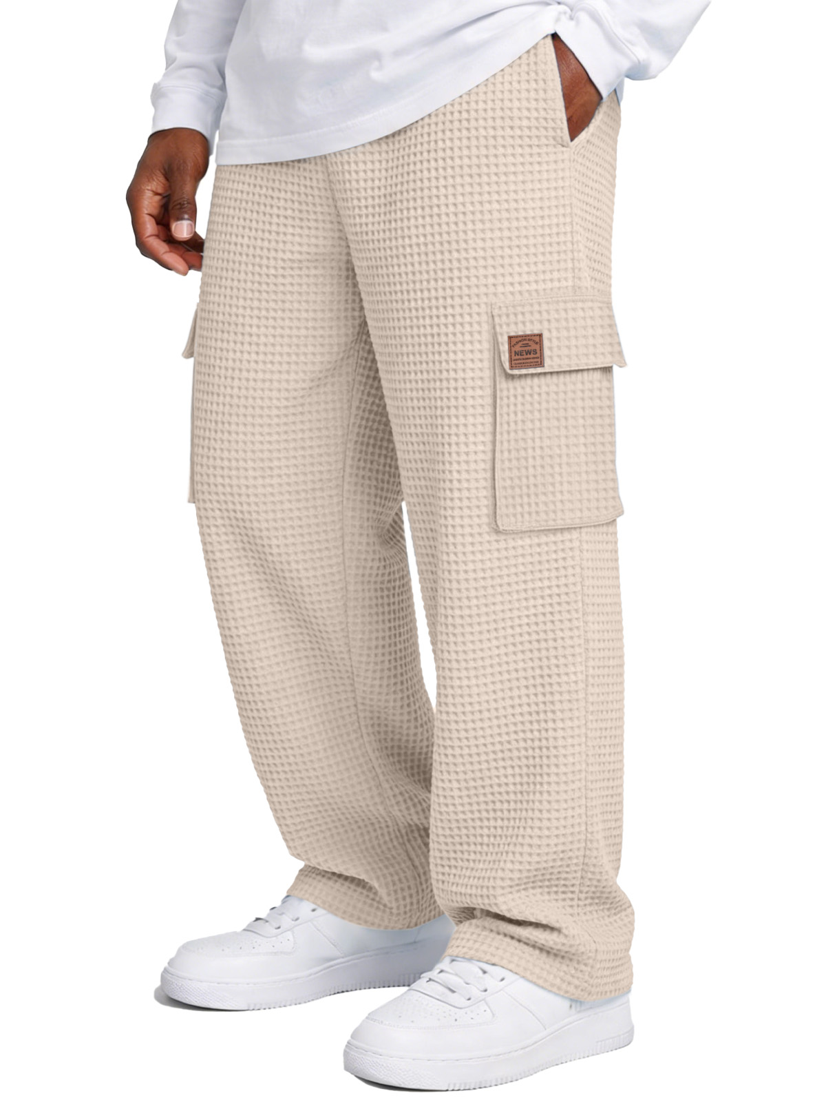 Simple Waffle-knit Loose Casual Straight-leg Pants With Pockets
