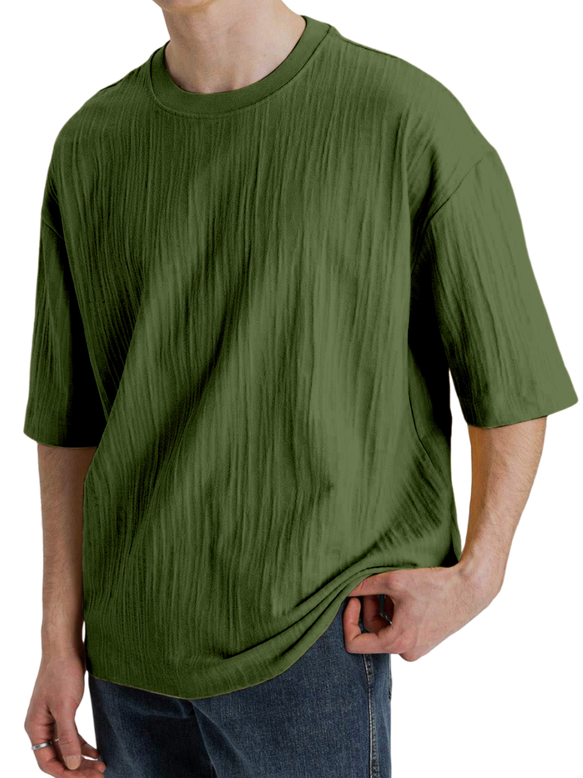 Men's Casual Pleated Texture Short-sleeved T-shirt
