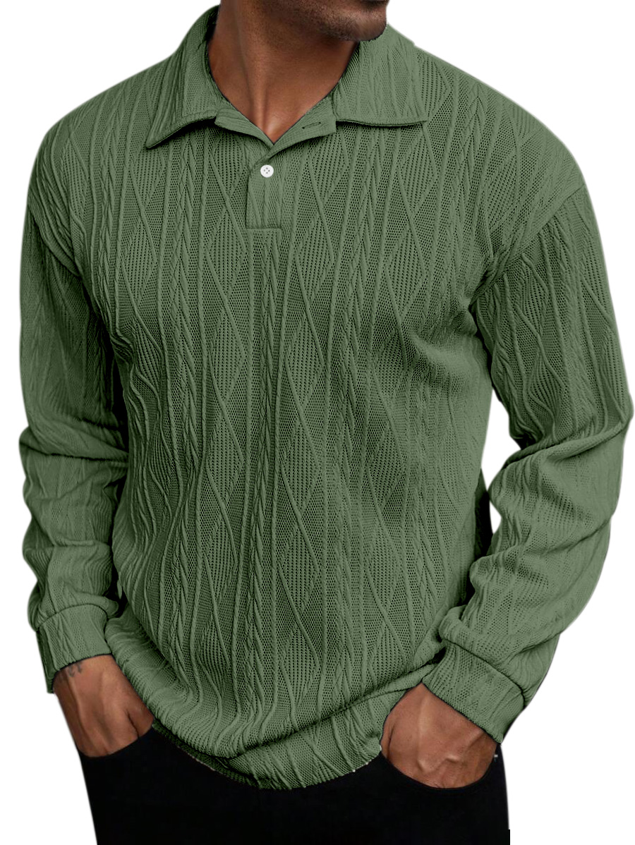 Men's Daily Simple Solid Color Texture Long-sleeved Lapel Polo Shirt