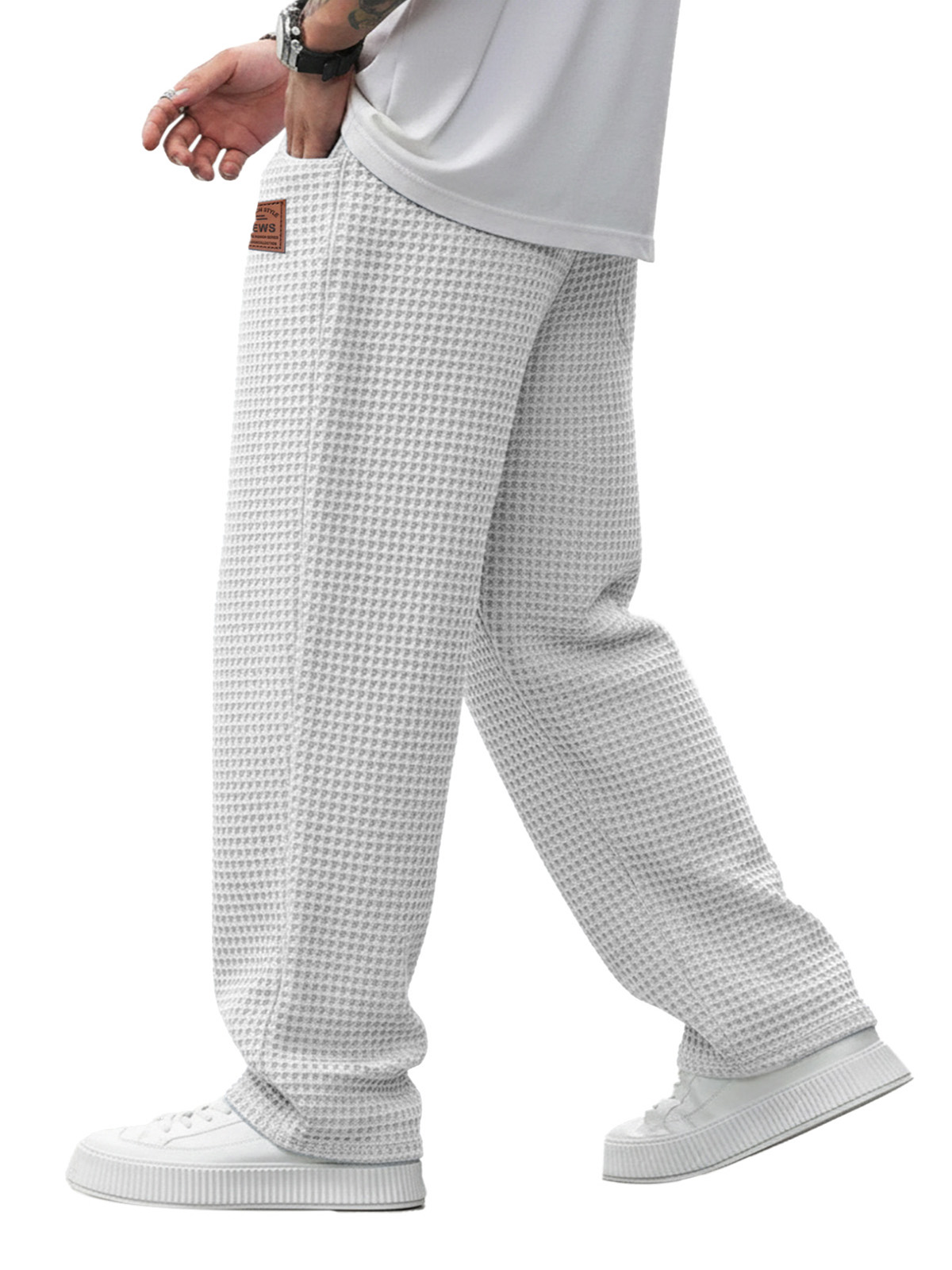 Simple And Versatile Waffle-knit Loose Straight-leg Trousers