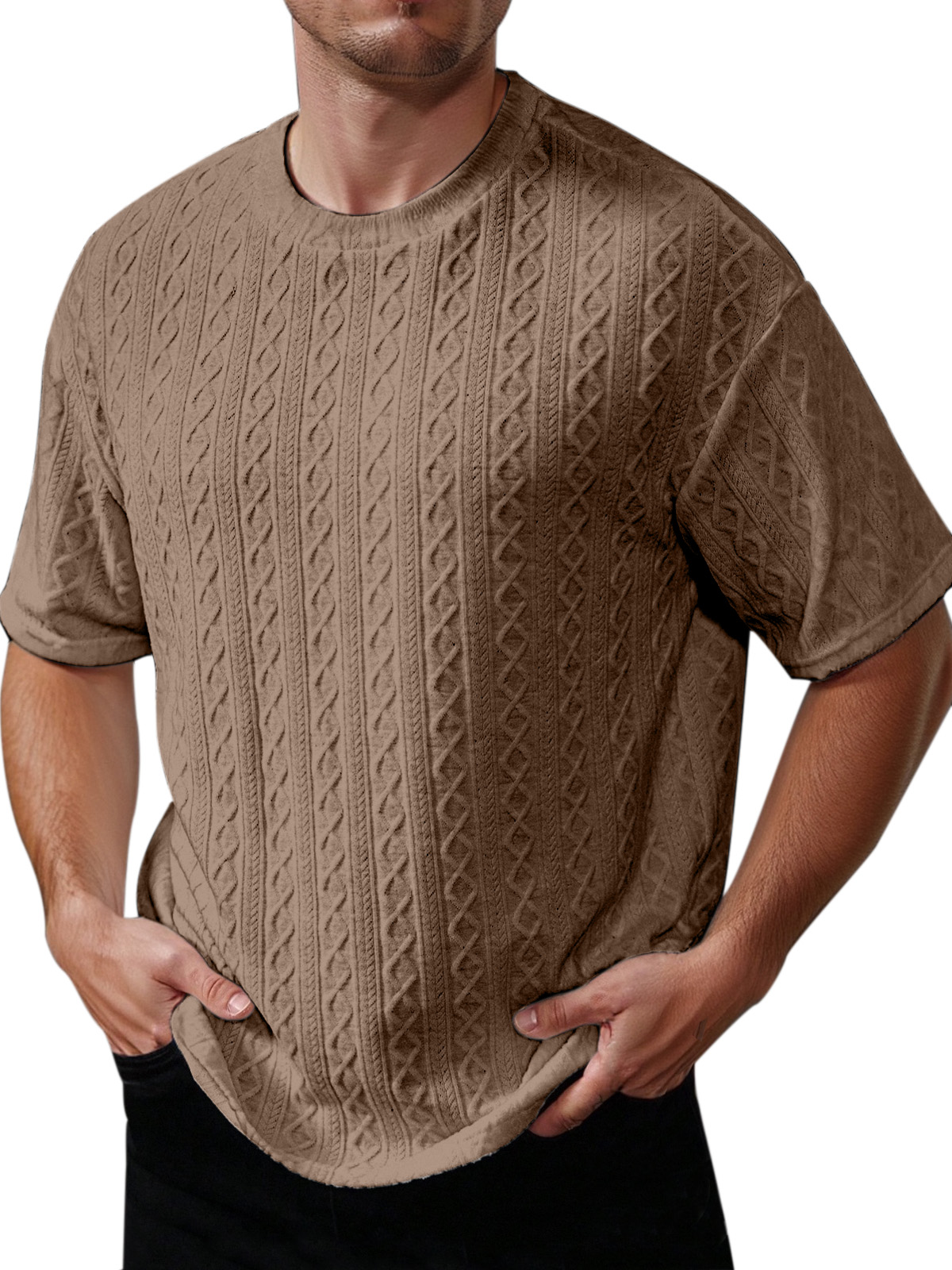Men's Summer Solid Color Texture Round Neck Short-sleeved T-shirt