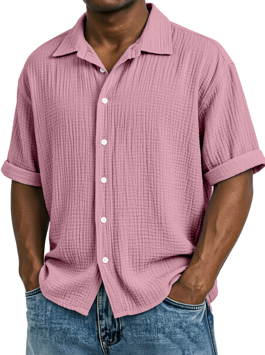 Men's Casual Vacation Breathable And Comfortable Pleated Short-sleeved Shirt