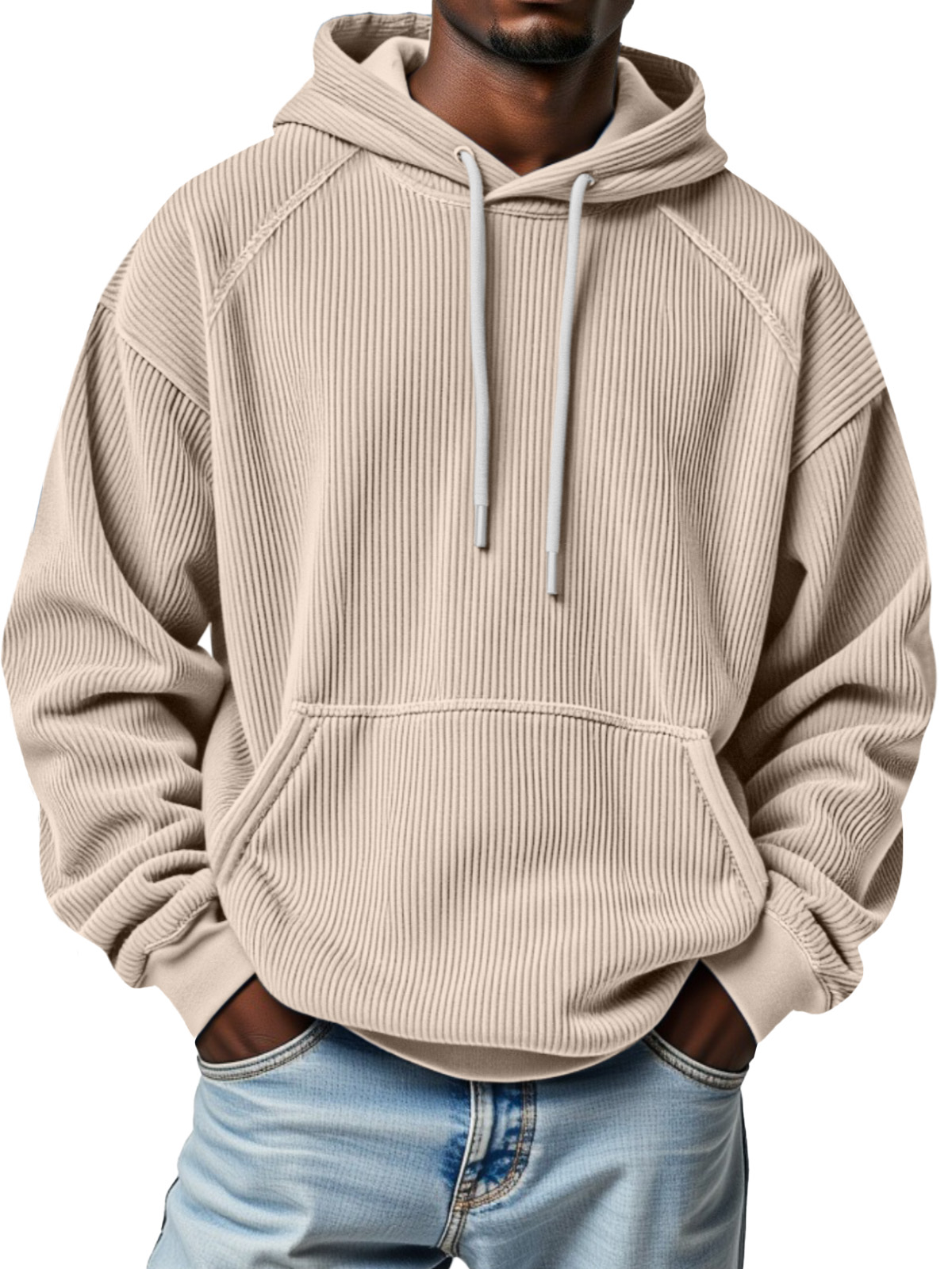 Men's Winter Pitted Raglan Sleeve Design Loose Hooded Sweatshirt