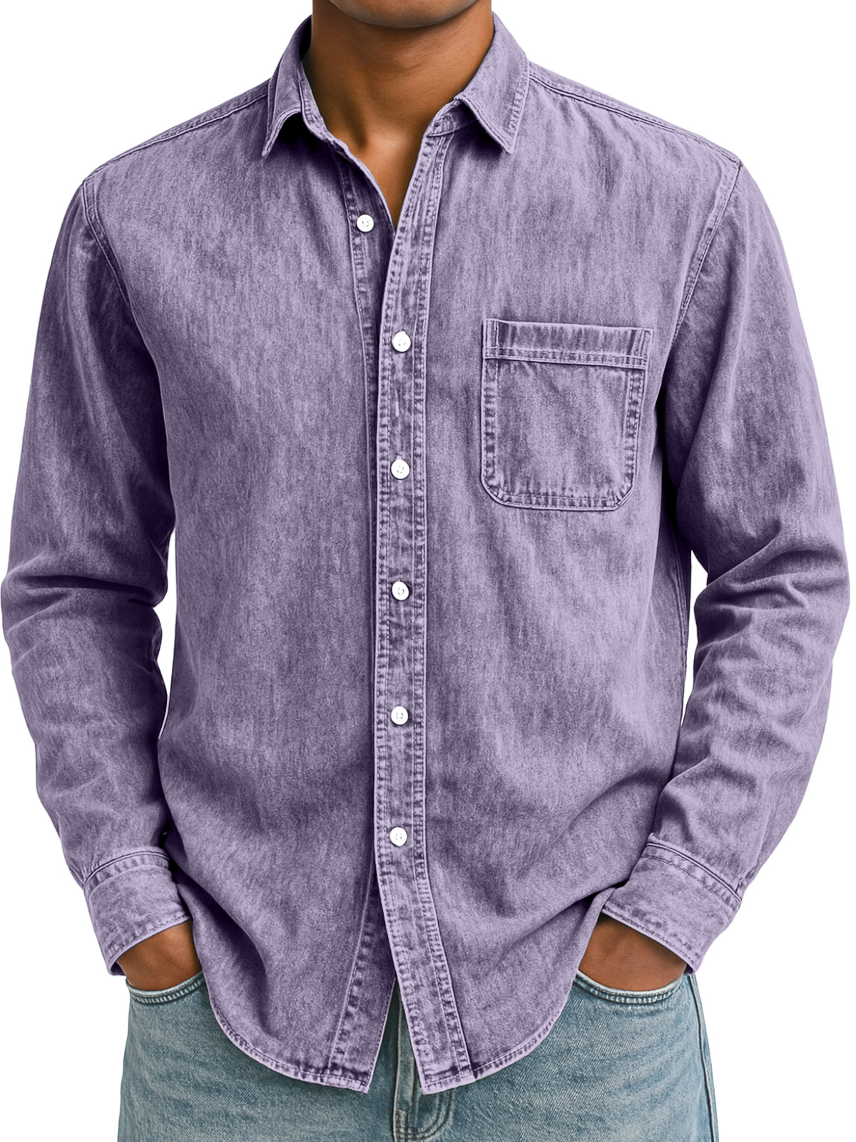 Men's Simple Retro Solid Color Lapel Long-sleeved Shirt
