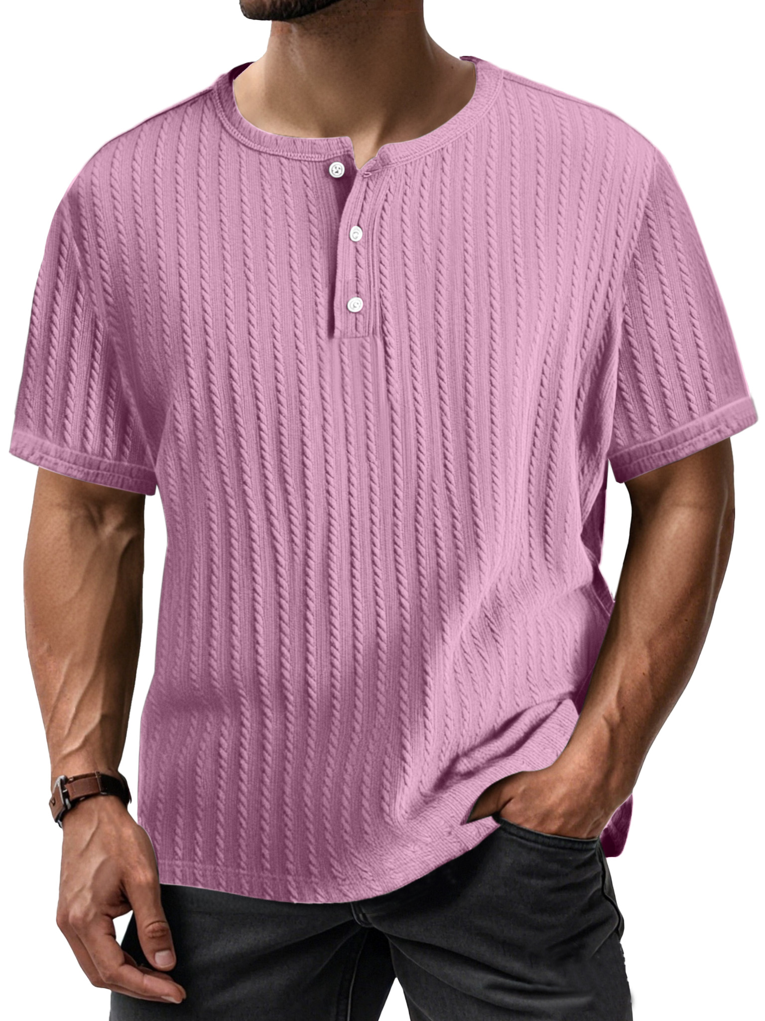 Men's Simple Casual Textured Short-sleeved Henley Shirt