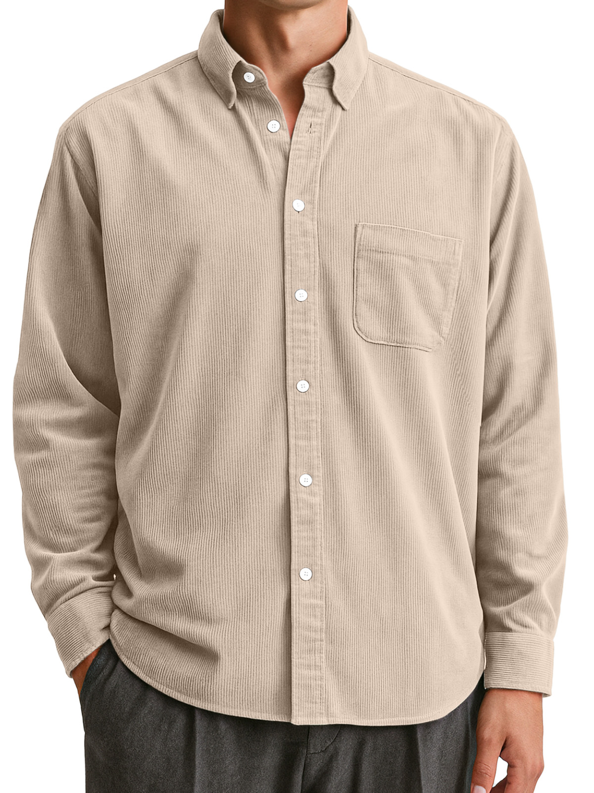 Men's Everyday Retro Casual Corduroy Solid Color Lapel Long Sleeve Shirt