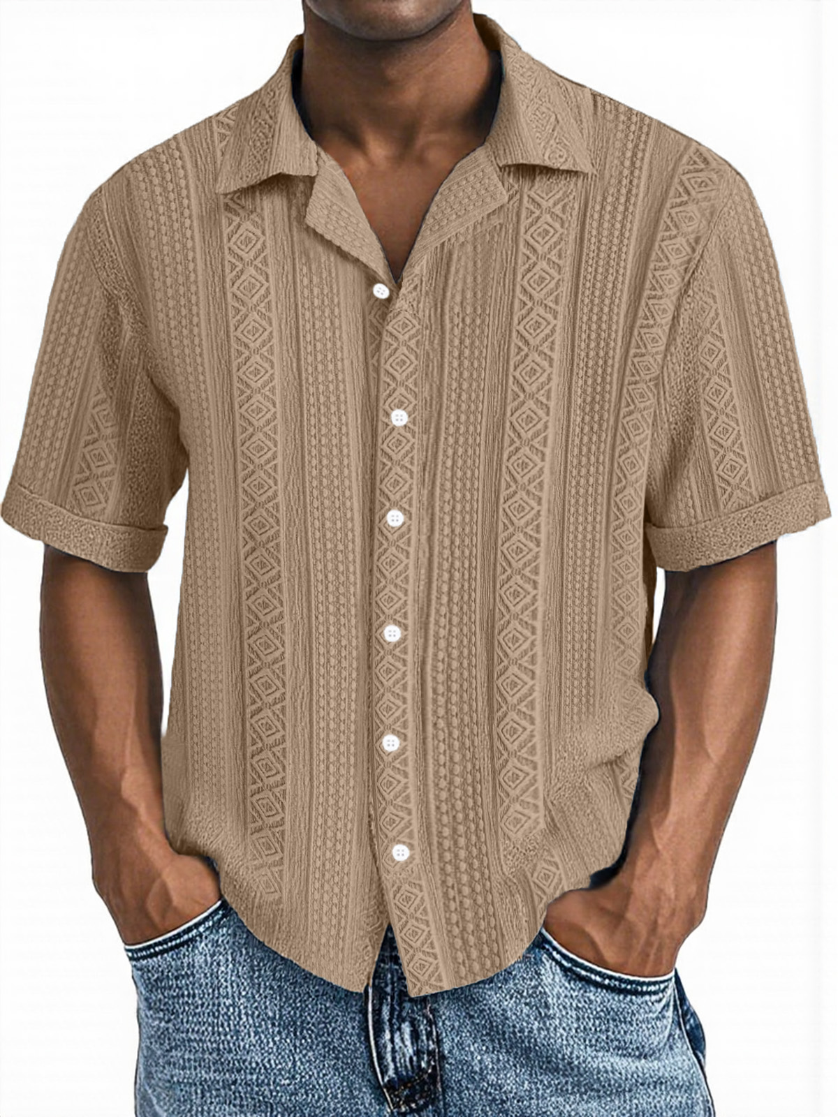 Men's Simple Everyday Casual Texture Button Short-sleeved Shirt
