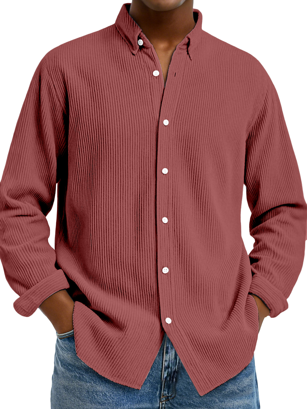 Men's Casual Solid Color Vertical Pit Lapel Long-sleeved Shirt