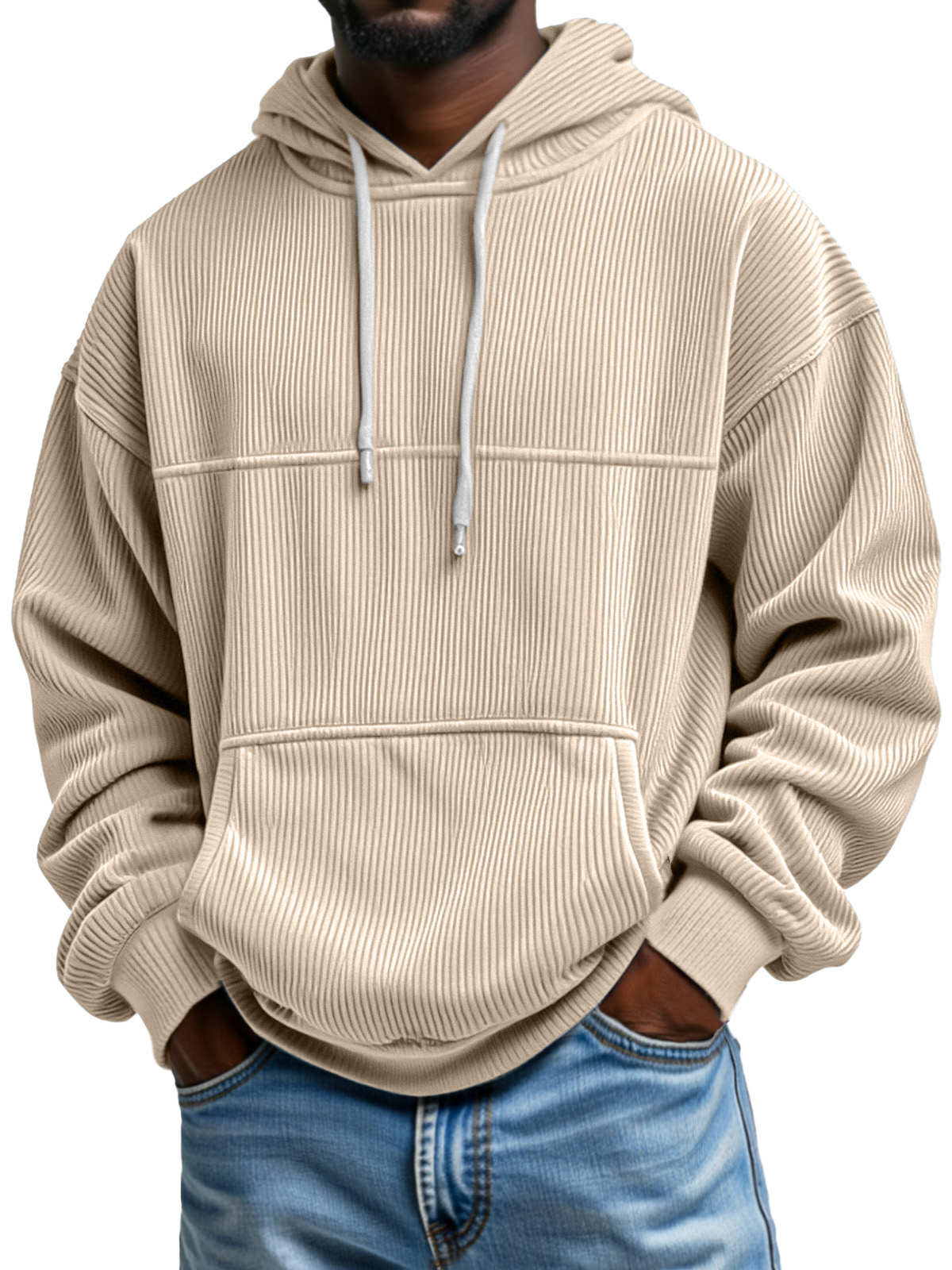 Men's Simple And Comfortable Vertical Pit Striped Loose Hooded Sweatshirt