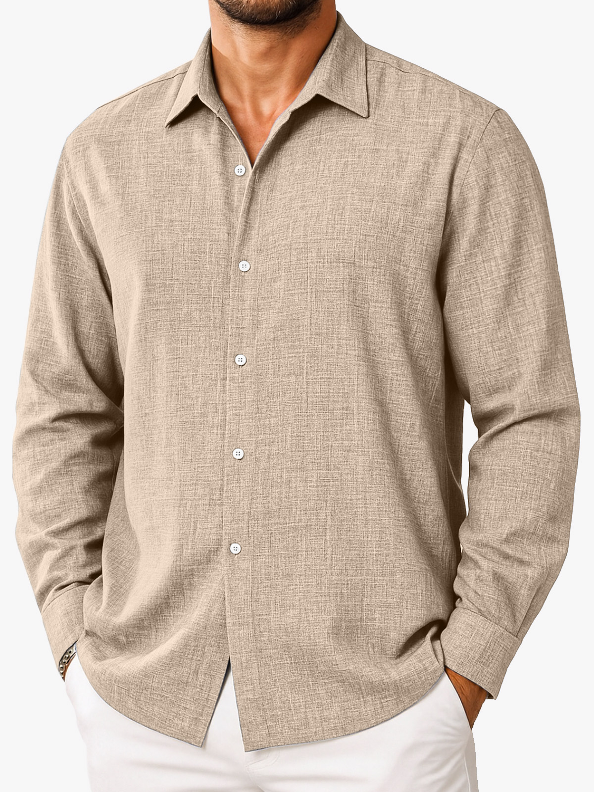 Men's Simple Casual Solid Color Comfortable Loose Lapel Long-sleeved Shirt
