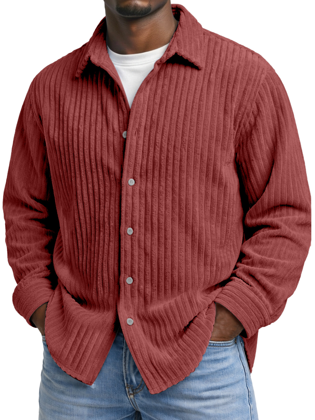 Men's Comfortable And Soft Corduroy Long-sleeved Collared Shirt