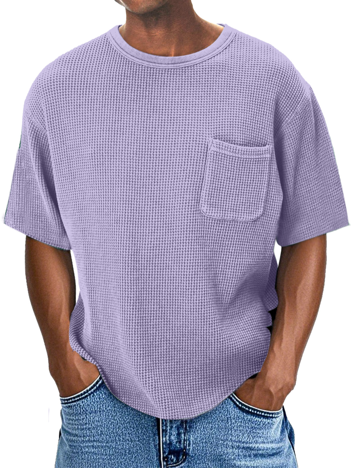 Men's Casual Daily Comfortable Loose Waffle Pocket Short Sleeve T-shirt
