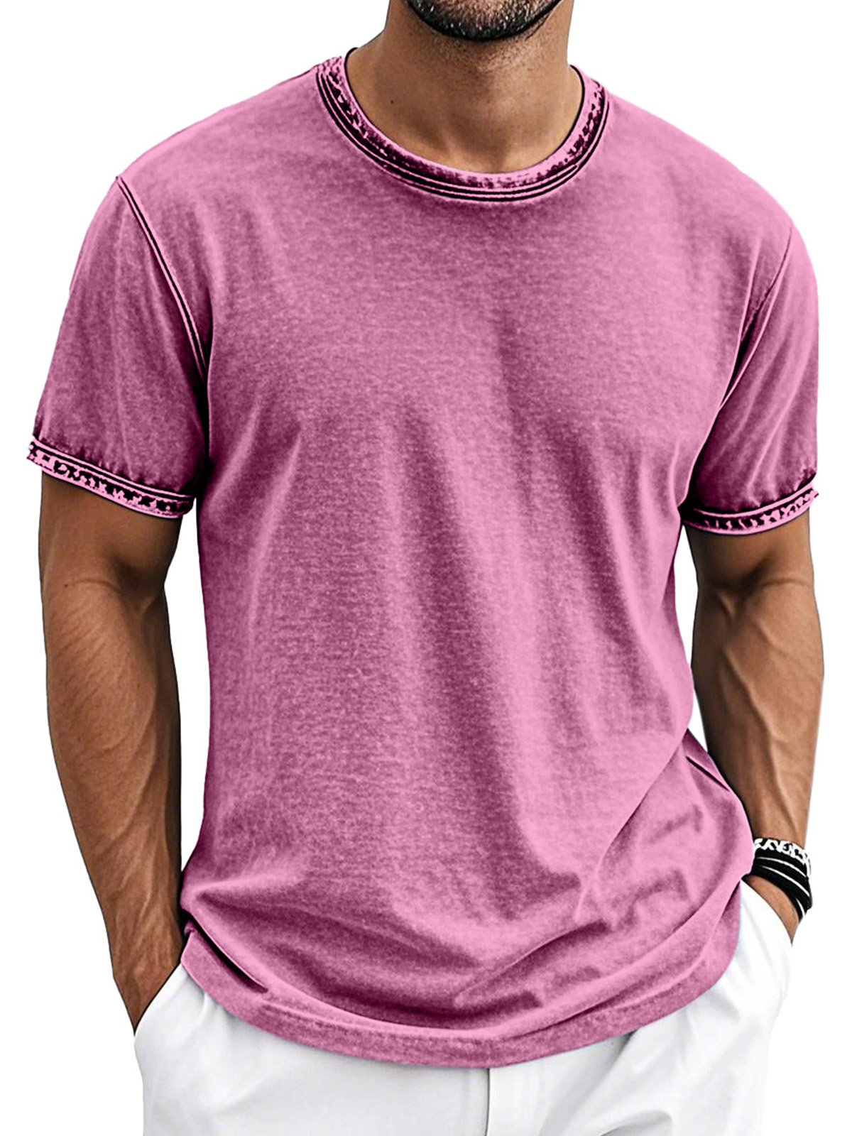 Men's Retro Cotton Washed Round Neck Short-sleeved T-shirt