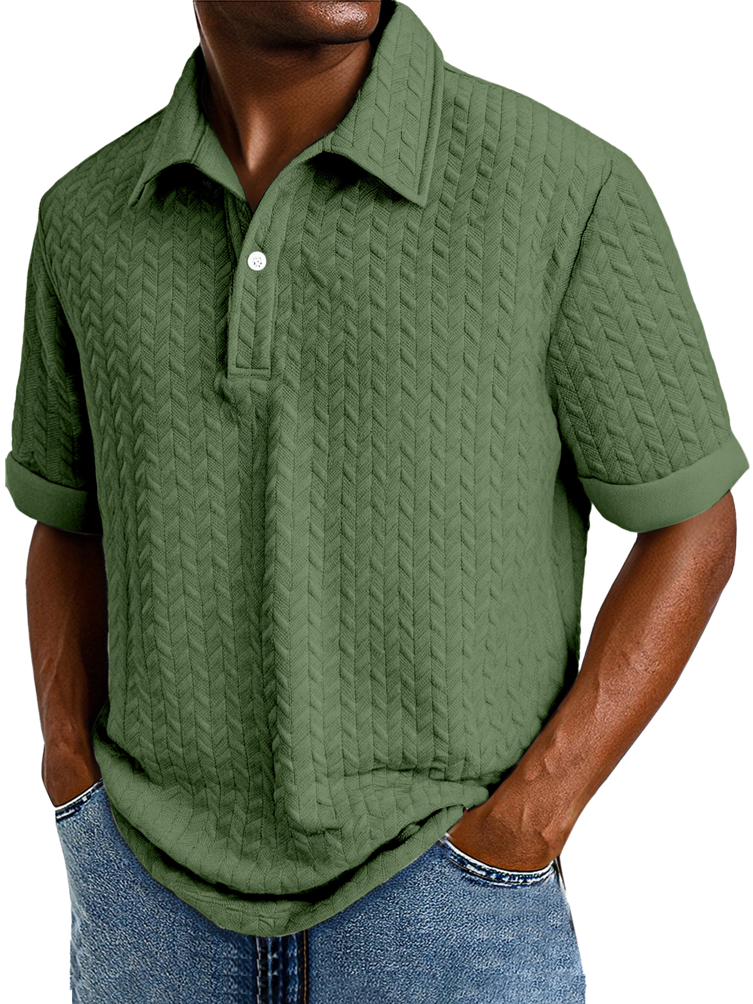 Men's Comfortable Solid Color Textured Short-sleeved Lapel Polo Shirt